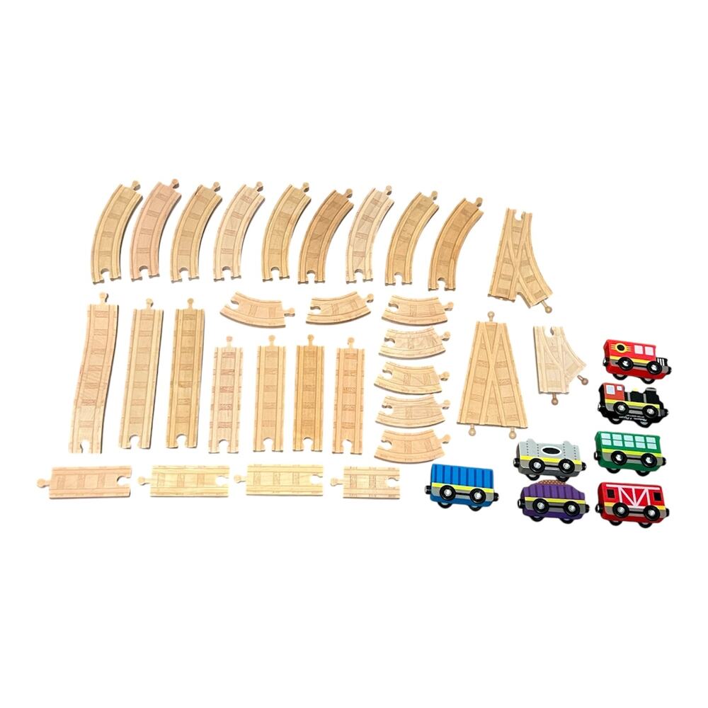 37 Piece Lot Wooden Railway Train Track Brio Thomas Melissa & Doug Cars Pieces